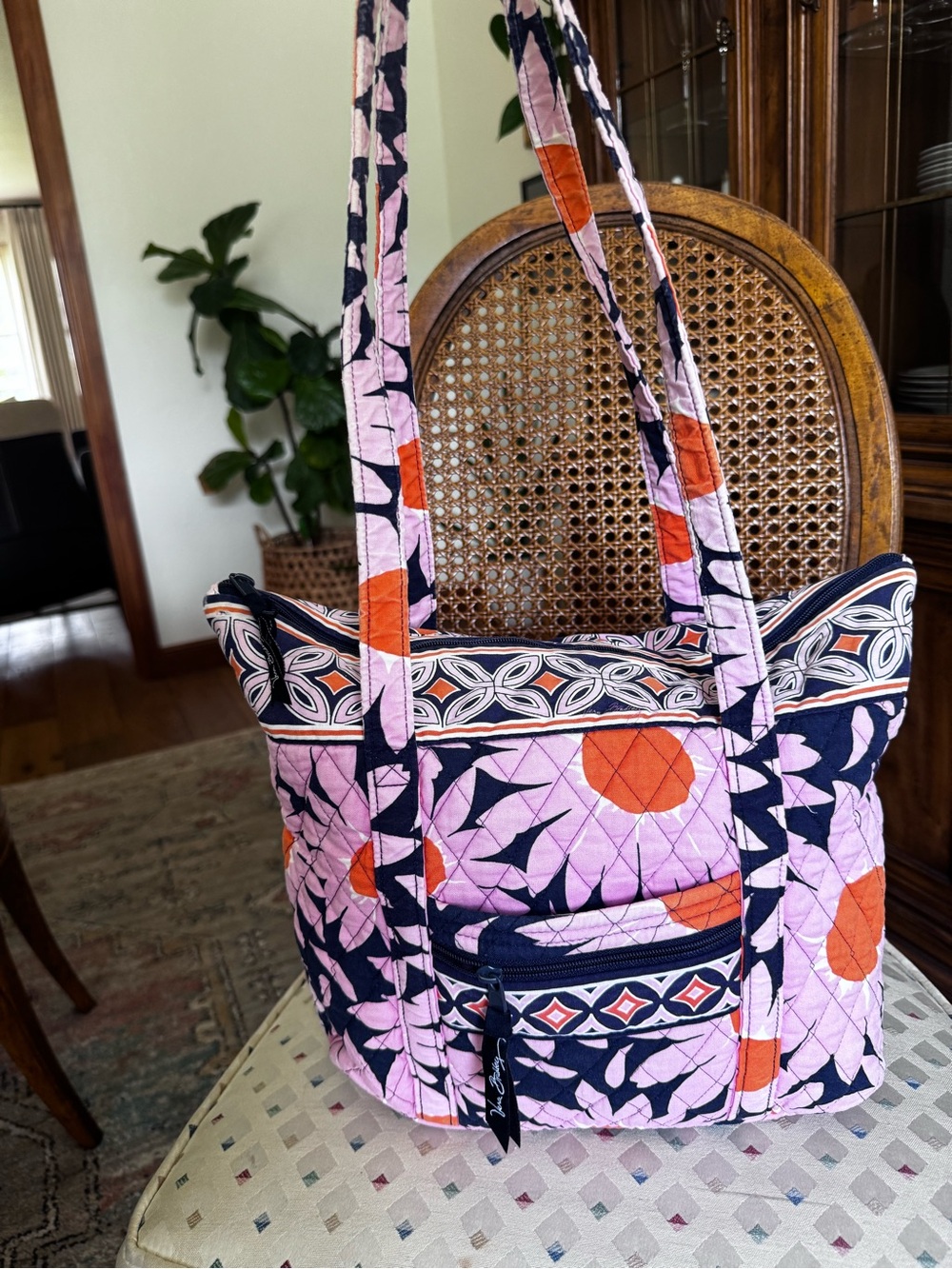Vera Bradley Pink Orange Navy Quilted Tote